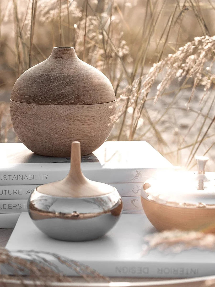 Stainless steel & oak wood can Lioren