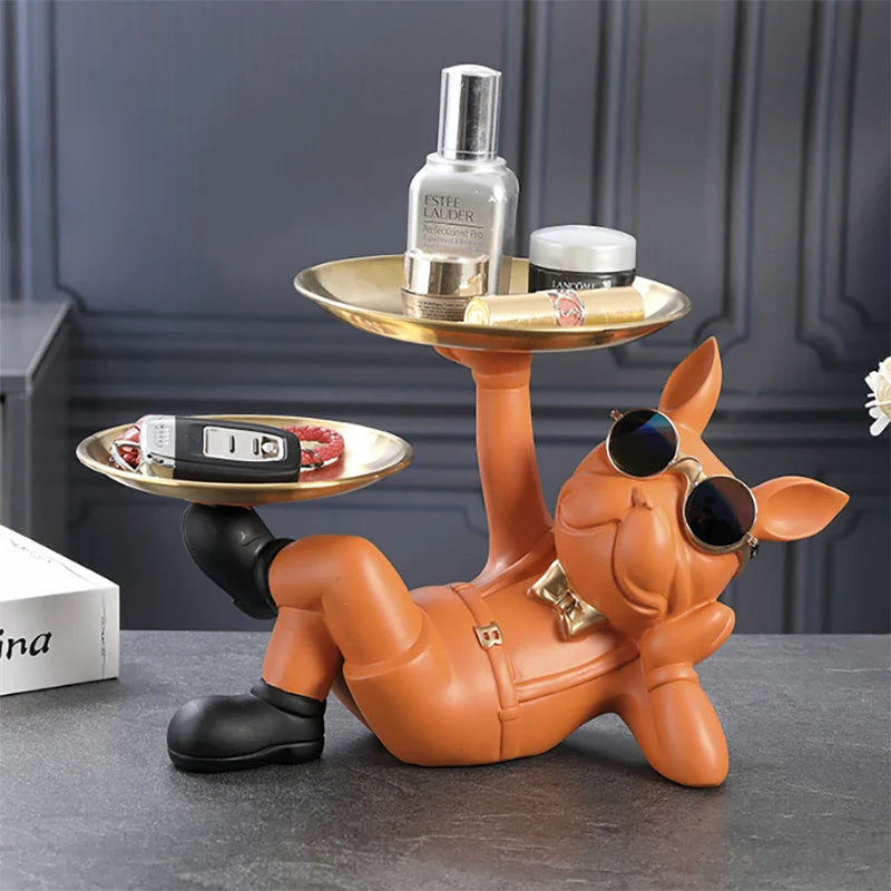 Bulldog sculpture with shelf