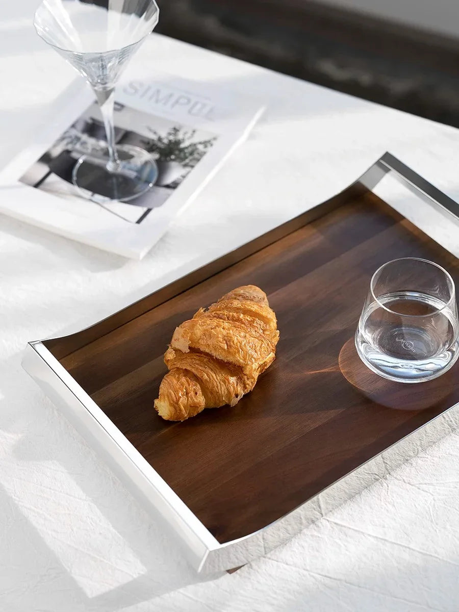 Walnuss-Edelstahl Serviertablett Elo