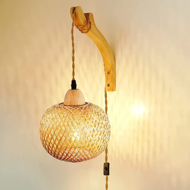 Bamboo Rattan Wandlampe EcoAura