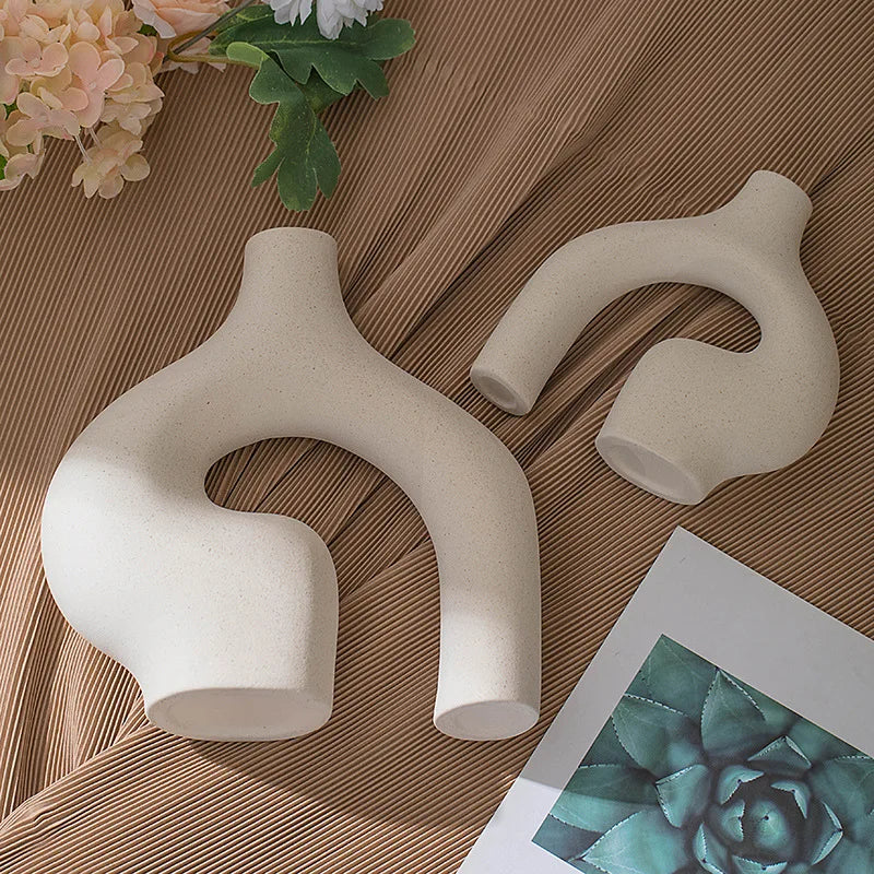 Sculptural Decorative Ceramic Vases Arc Set of 2