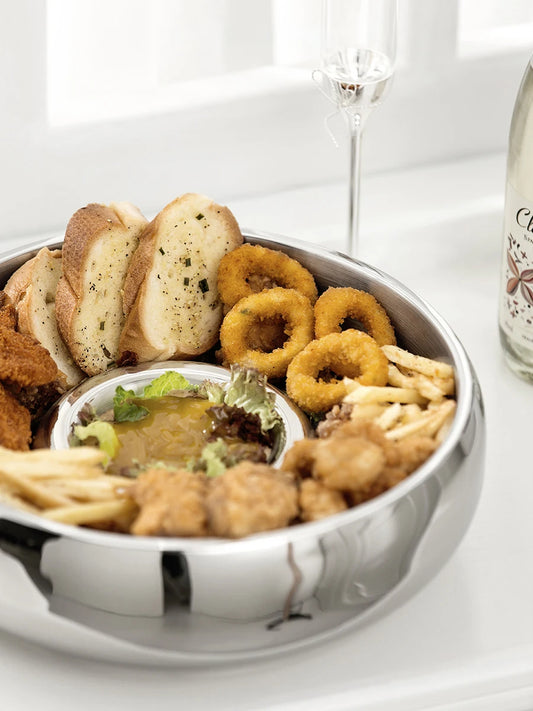 Edelstahl Servierschale mit Dip Vulkan