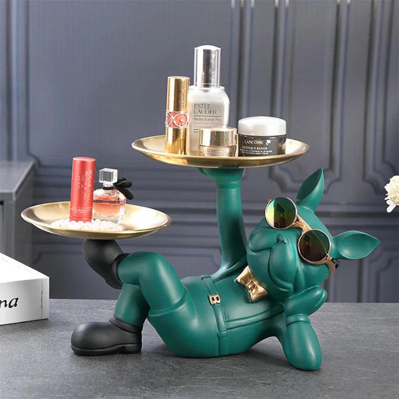 Bulldog sculpture with shelf