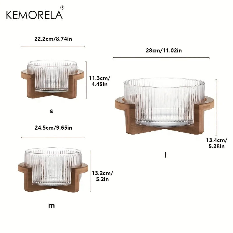 Design salad bowl made of glass & wood