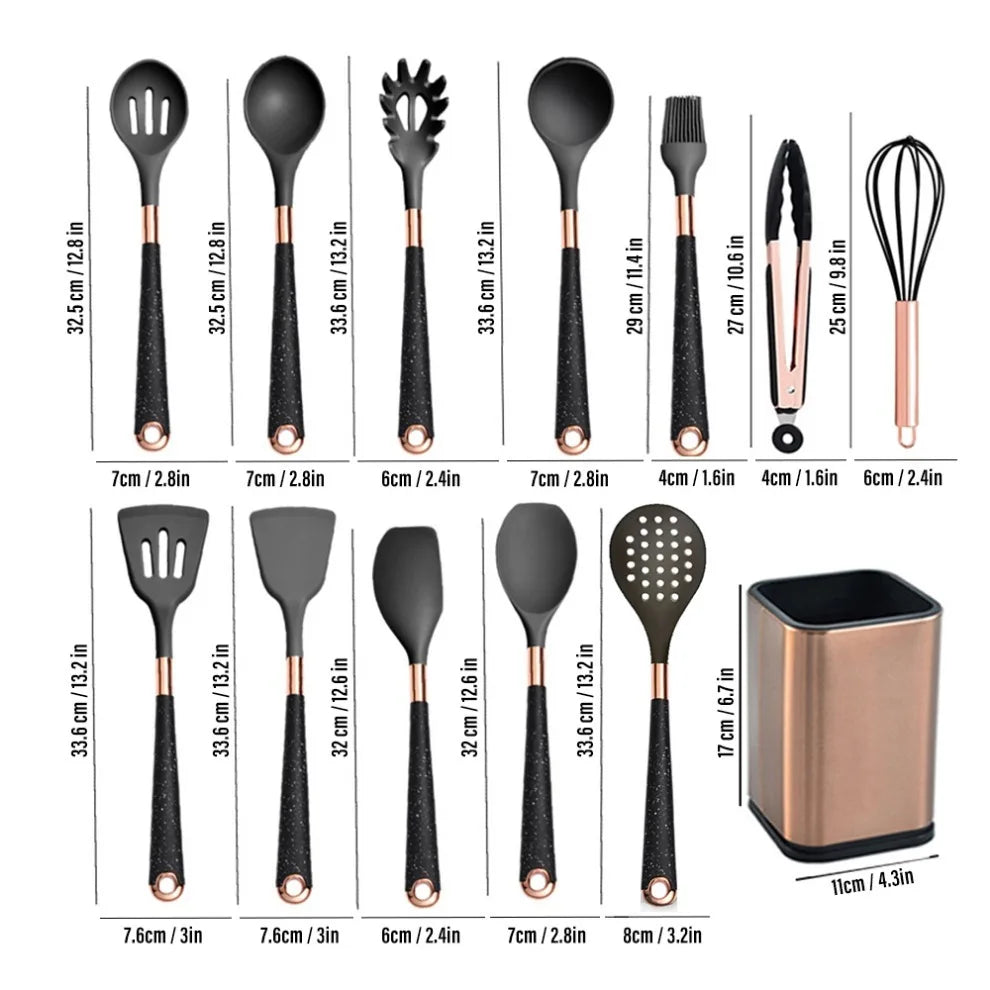 Ensemble d'ustensiles de cuisine en silicone luxueux | 13 pièces