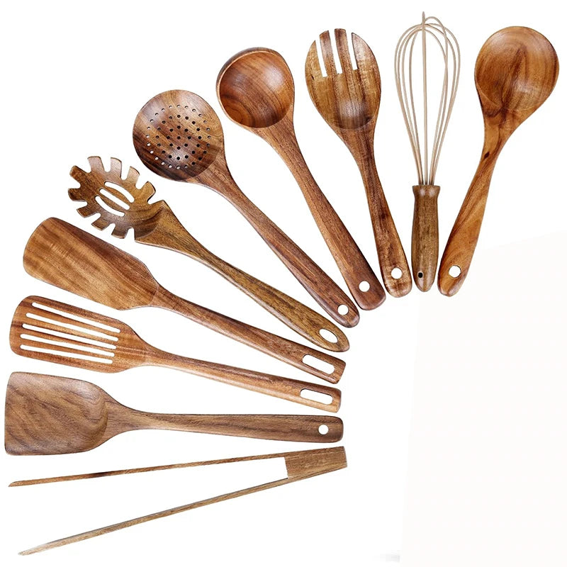 Kitchen utensil set made of teak wood – 10-piece