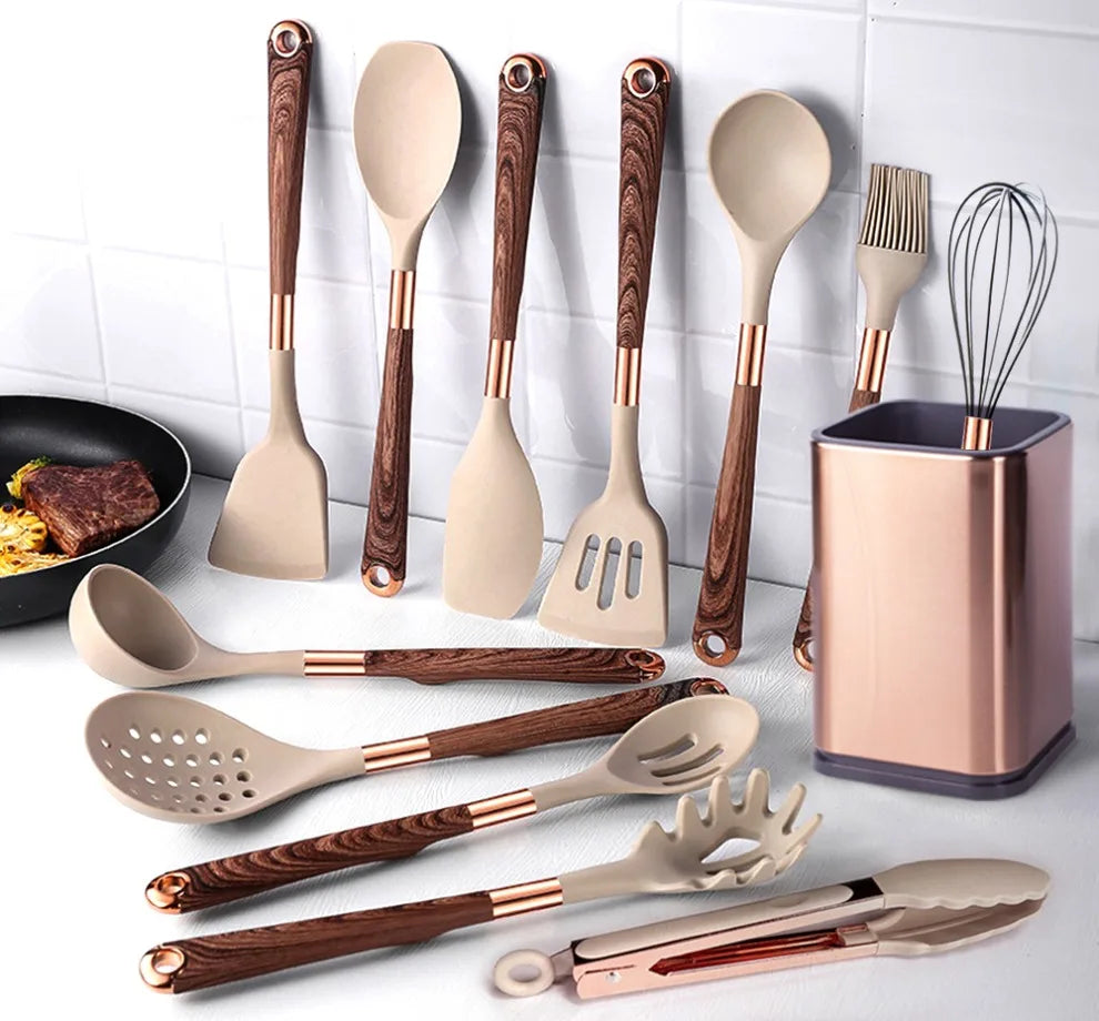 Ensemble d'ustensiles de cuisine en silicone luxueux | 13 pièces