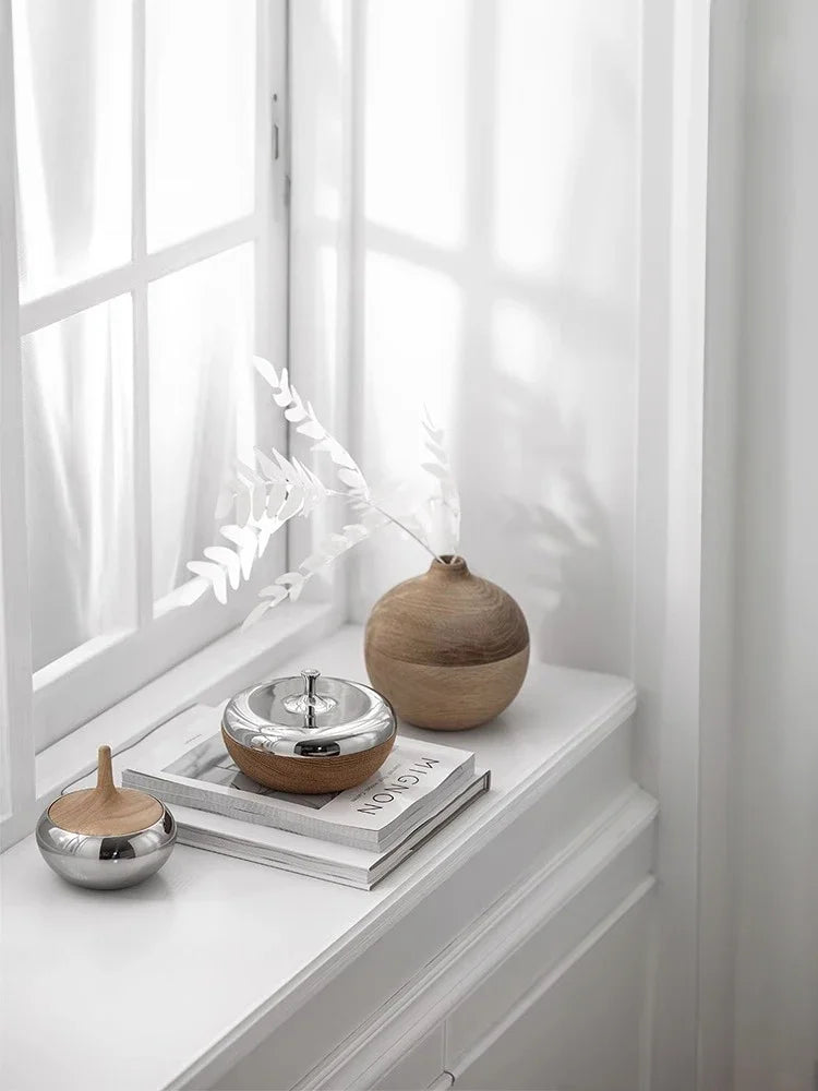 Stainless steel & oak wood can Lioren