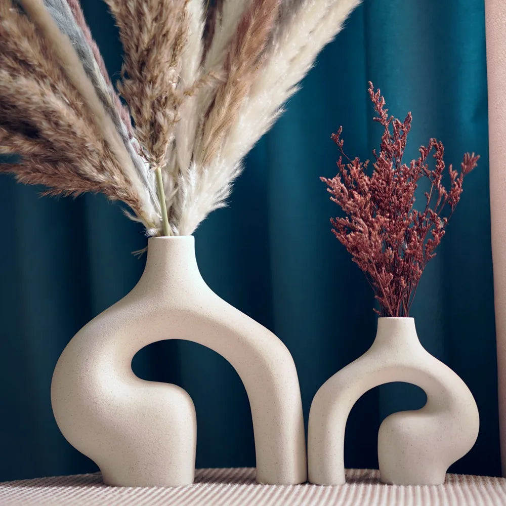 Sculptural Decorative Ceramic Vases Arc Set of 2