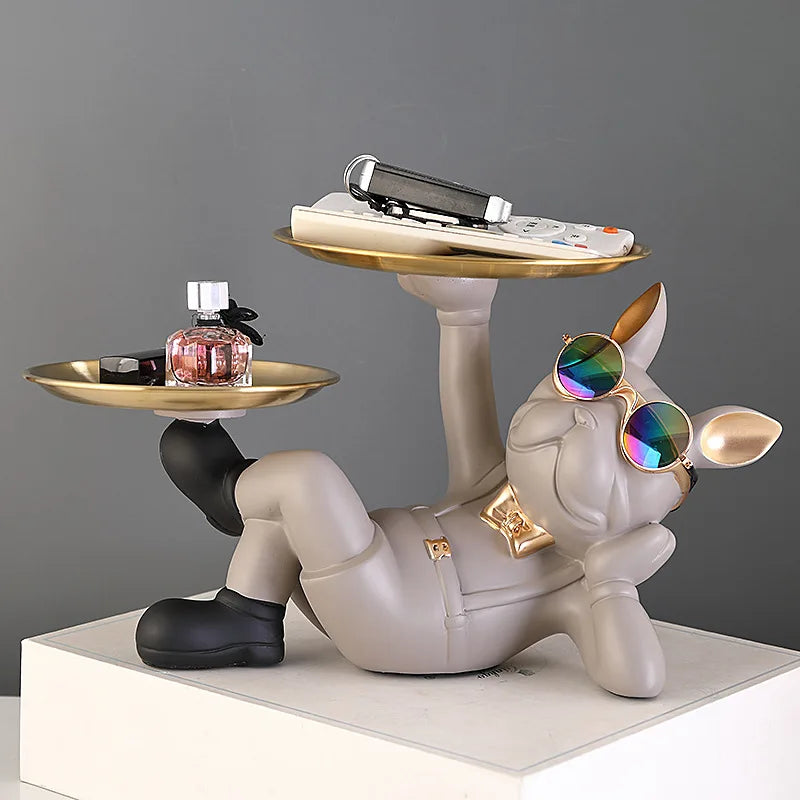 Bulldog sculpture with shelf