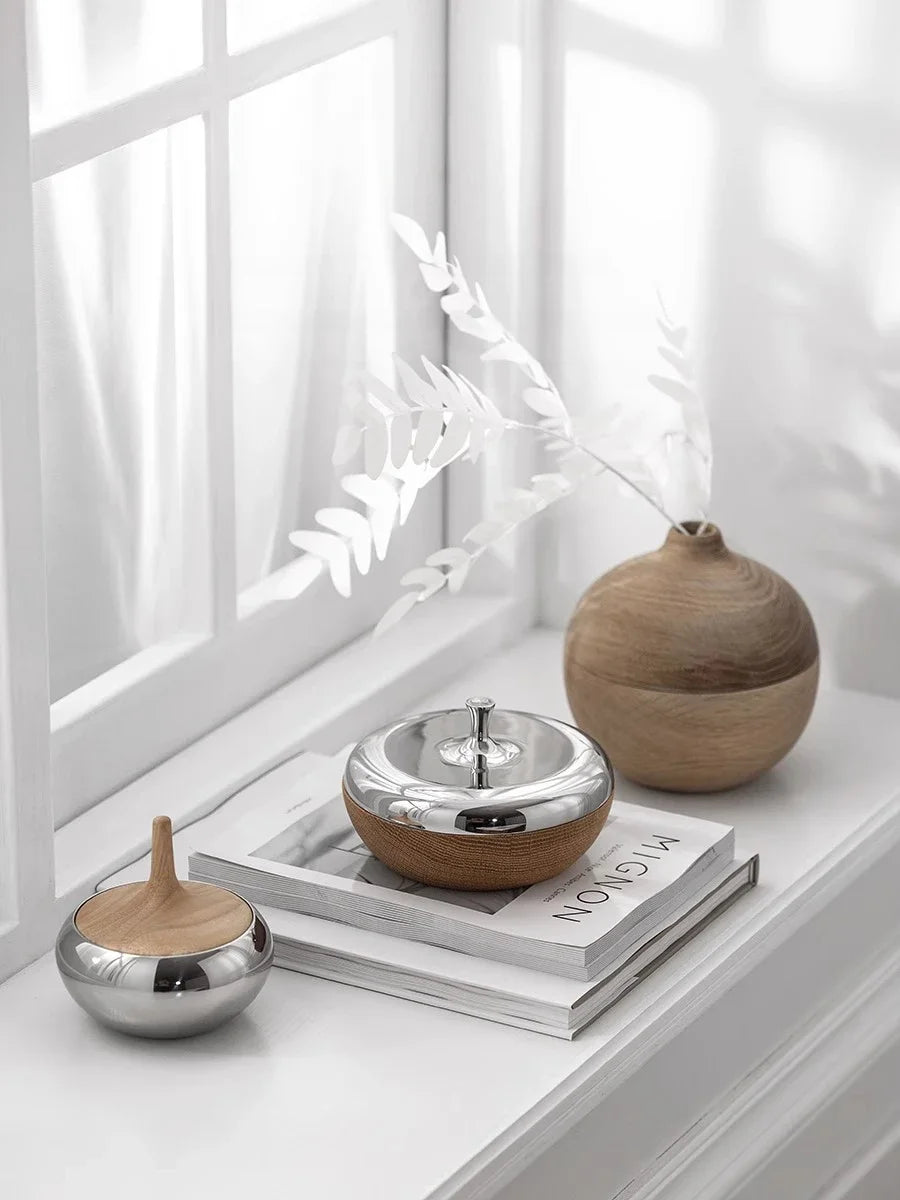 Stainless steel & oak wood can Lioren