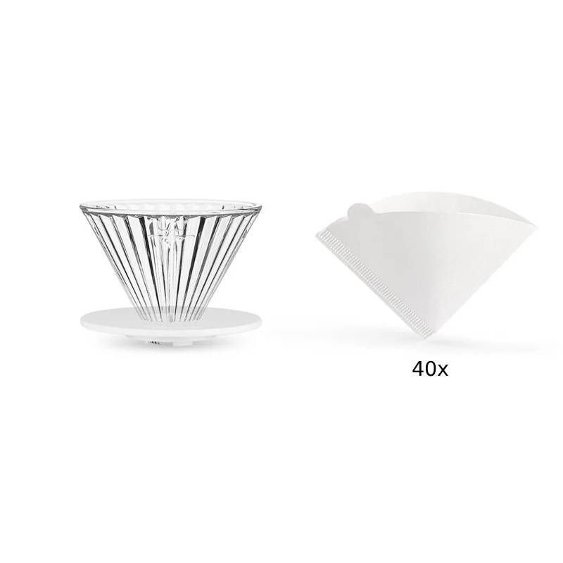 Glas Pour Over Kaffeefilter mit 40 Filterpapieren