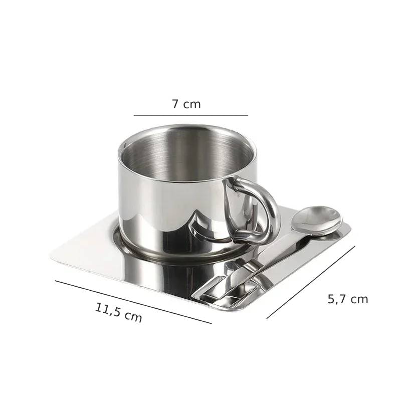 Tasse mit Unterteller und Löffel aus Edelstahl Bryn