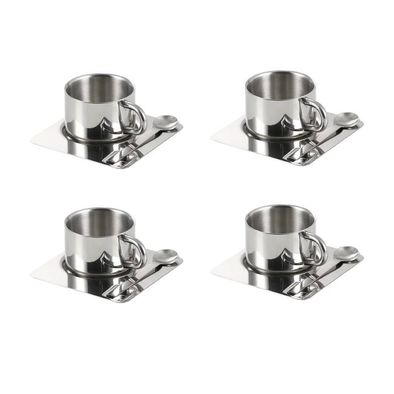 Tasse mit Unterteller und Löffel aus Edelstahl Bryn