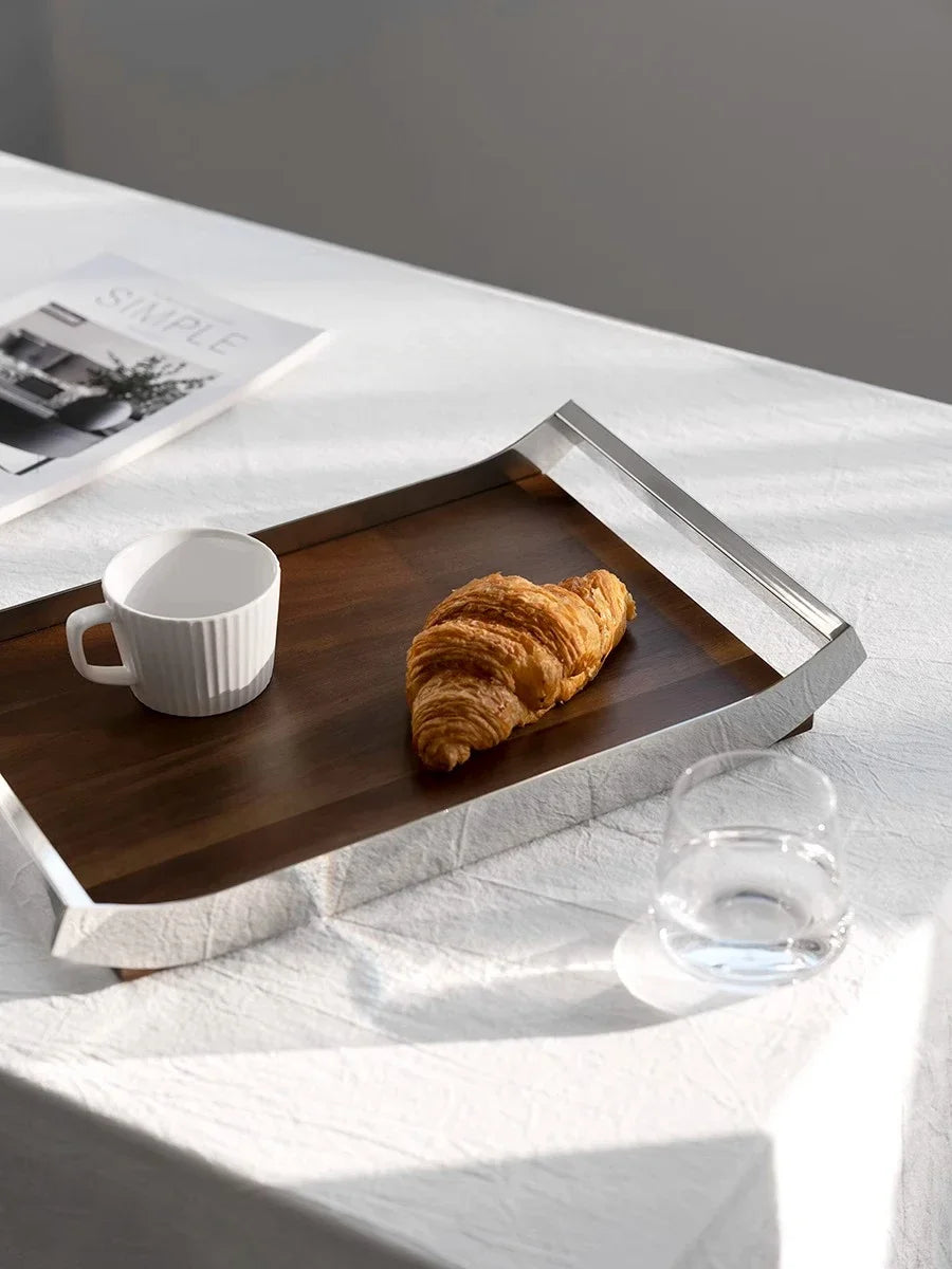 Walnuss-Edelstahl Serviertablett Elo