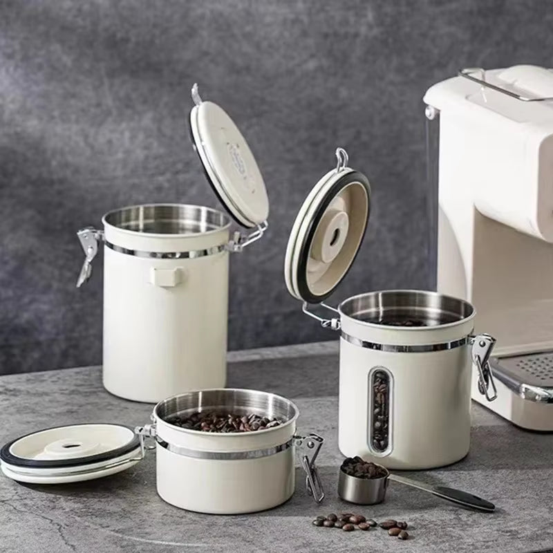 Airtight stainless steel coffee canister set – 3-piece
