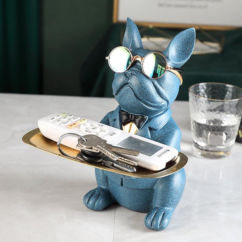 Bulldog sculpture with shelf