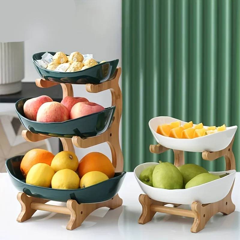 Fruit bowl bamboo 3-tiered
