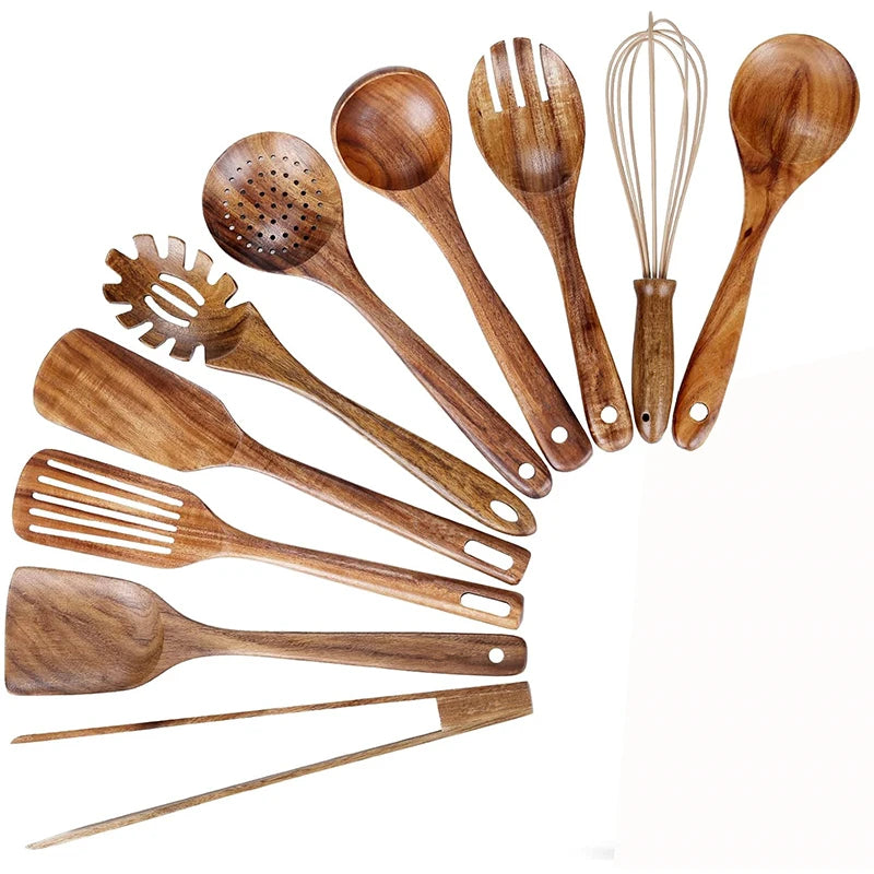 Kitchen utensil set made of teak wood – 10-piece
