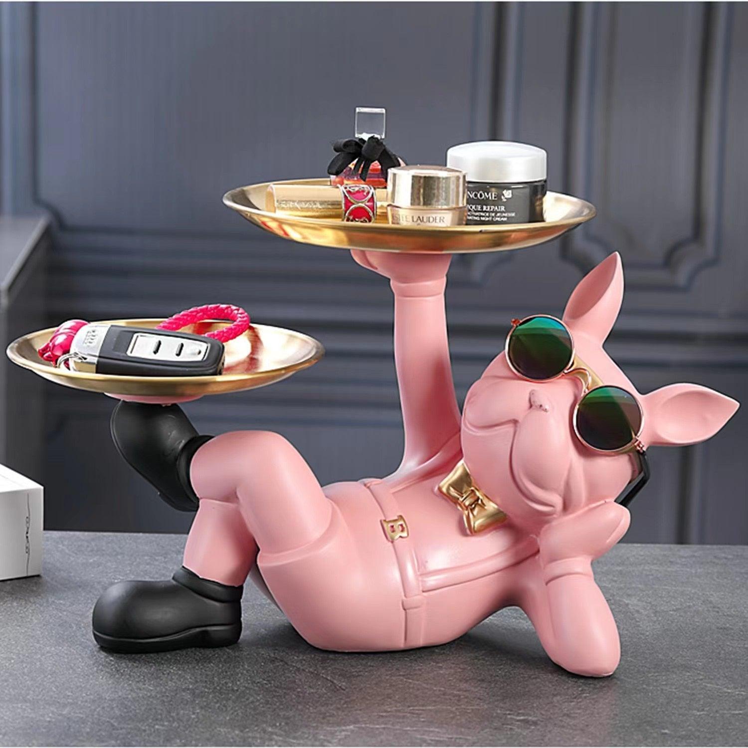 Bulldog sculpture with shelf