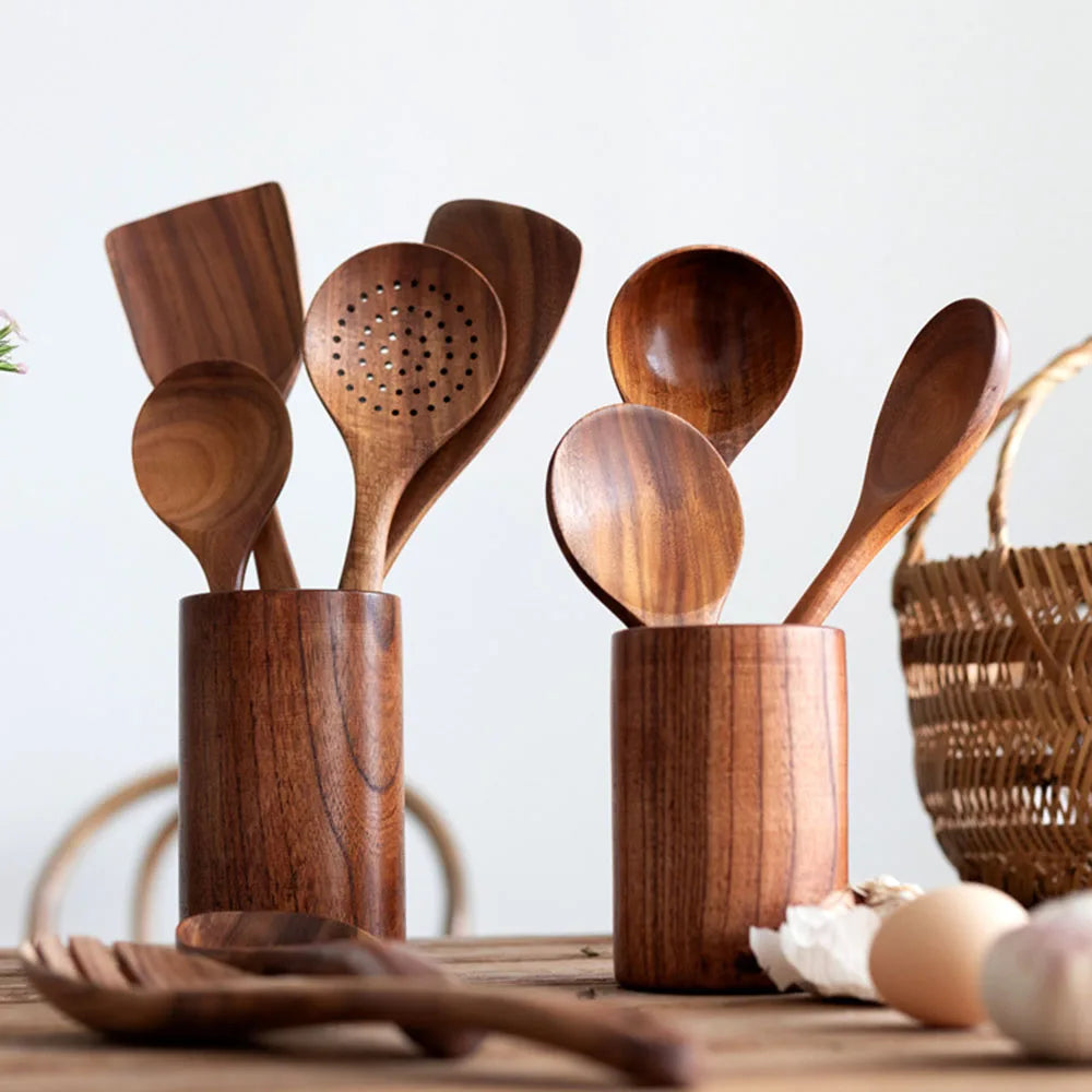 Teakholz Küchenutensilien-Set – 8-teilig
