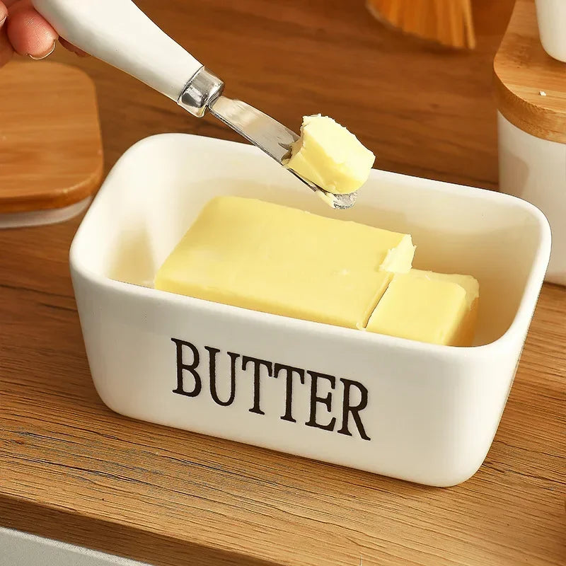 Butter dish ceramic with butter knife