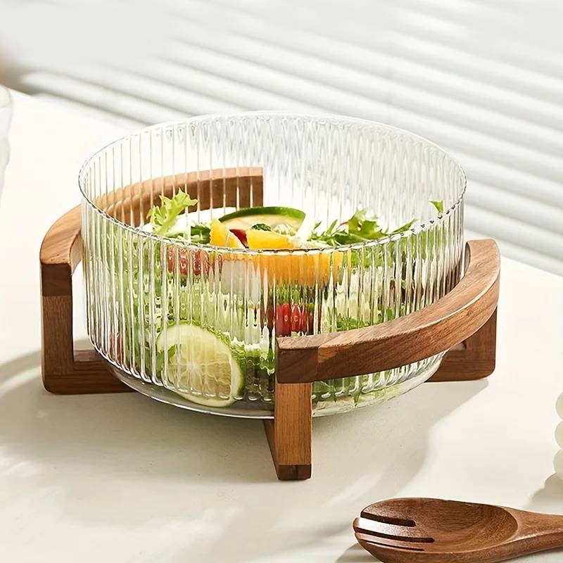 Design salad bowl made of glass & wood