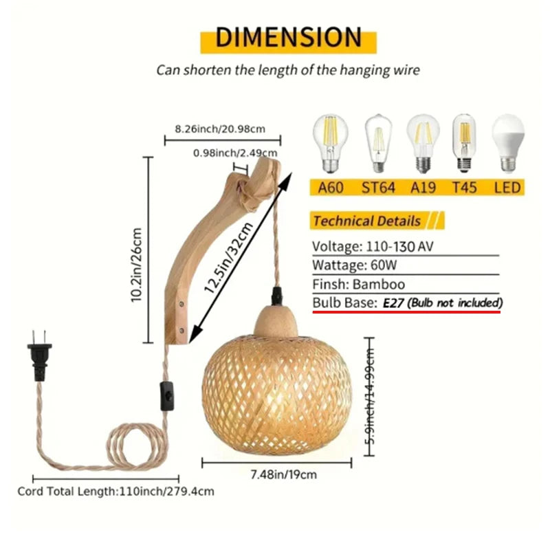 Bamboo Rattan Wandlampe EcoAura