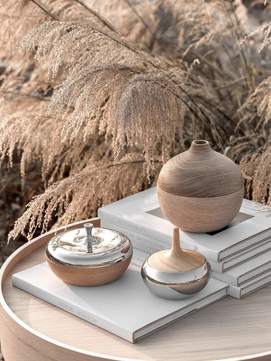 Stainless steel & oak wood can Lioren