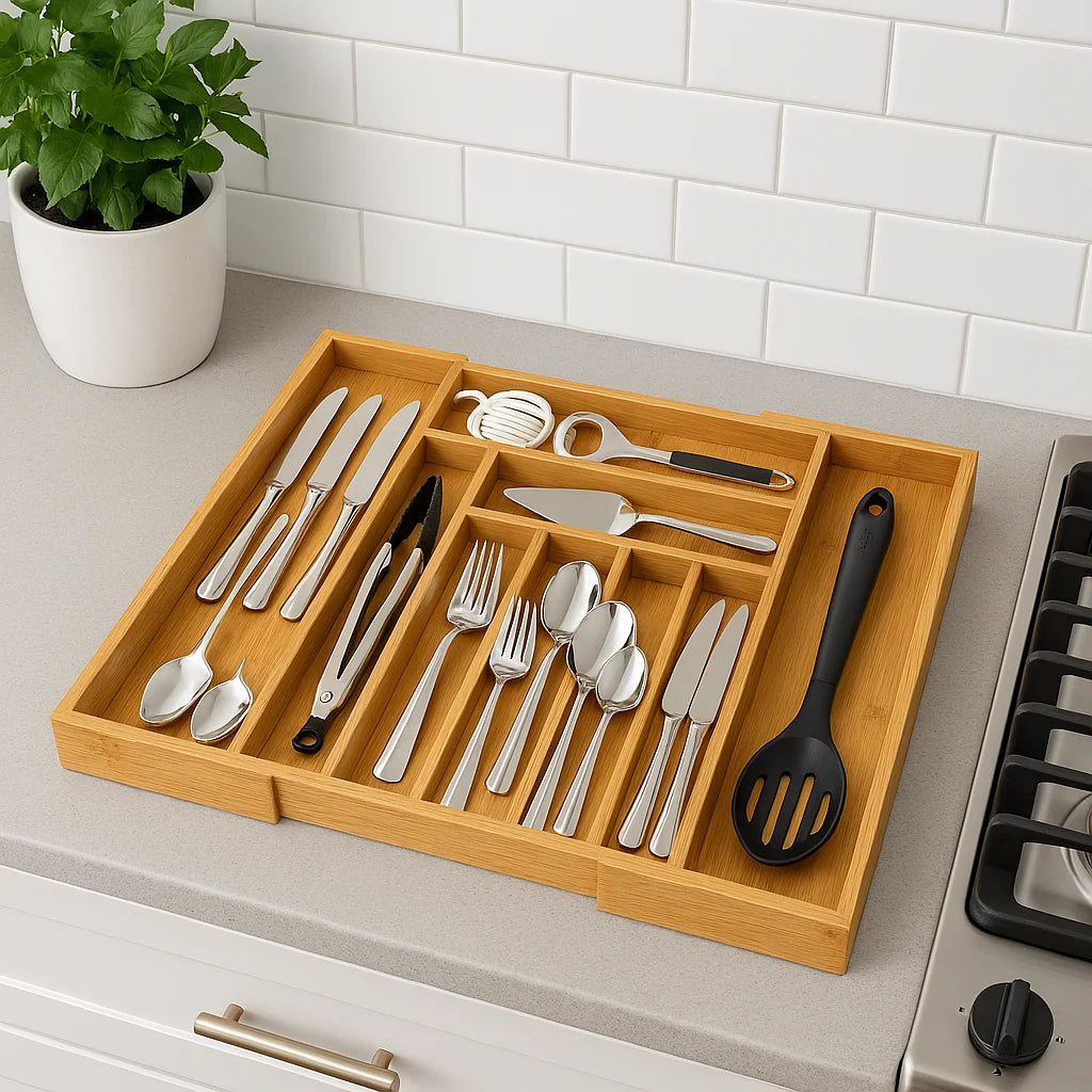 Organizer per posate estraibile – Collezione in bambù