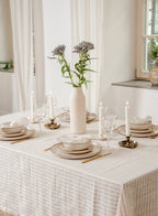 Beige gestreiftes Leinen – Nahaufnahme