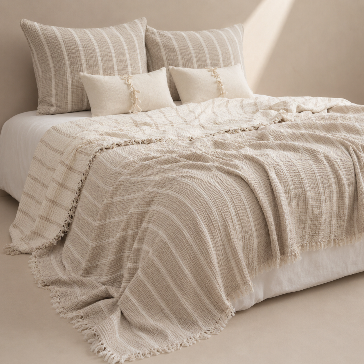 Musselin Bettüberwurf aus türkischer Baumwolle – Wendbar – Beige