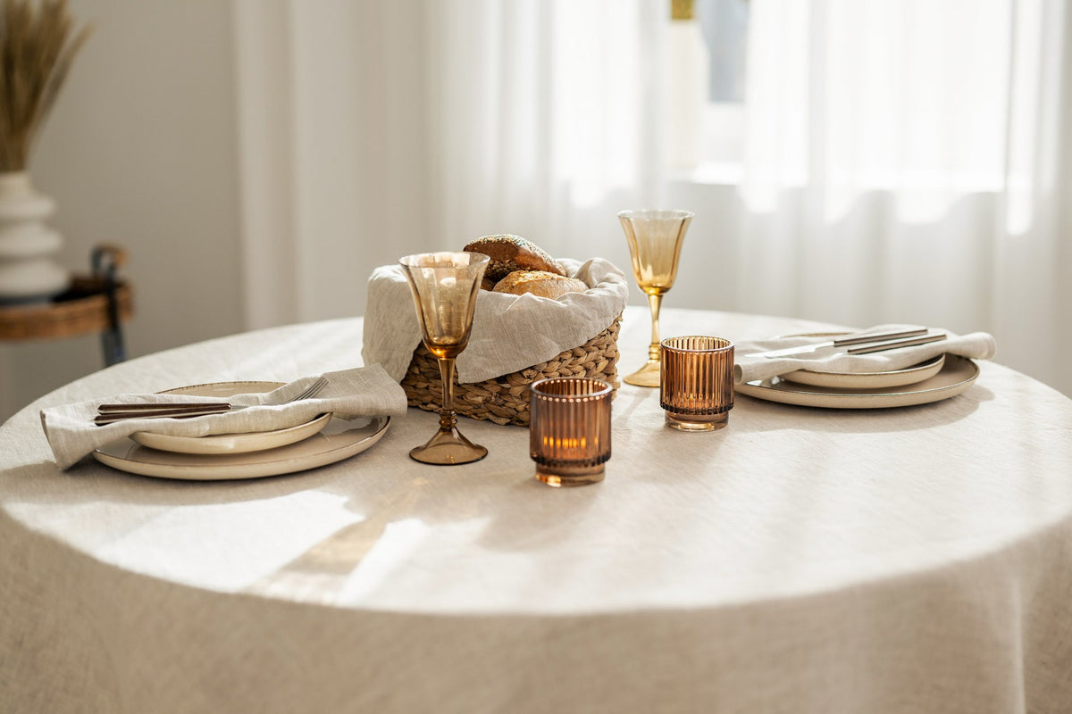 Runde Tischdecke aus Leinen – Natur