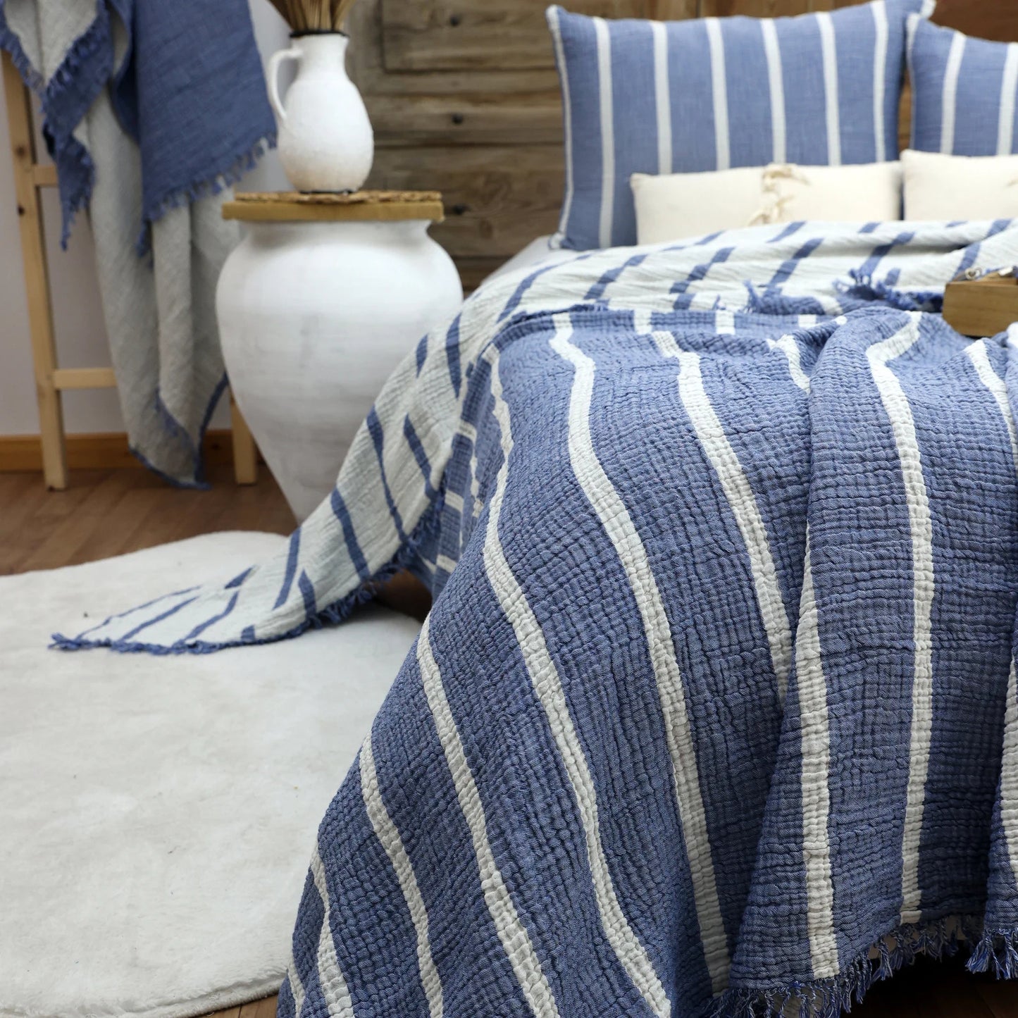 Bettüberwurf Set aus 100% türkischer Baumwolle – Musselin, inkl. 2 Kissenbezüge