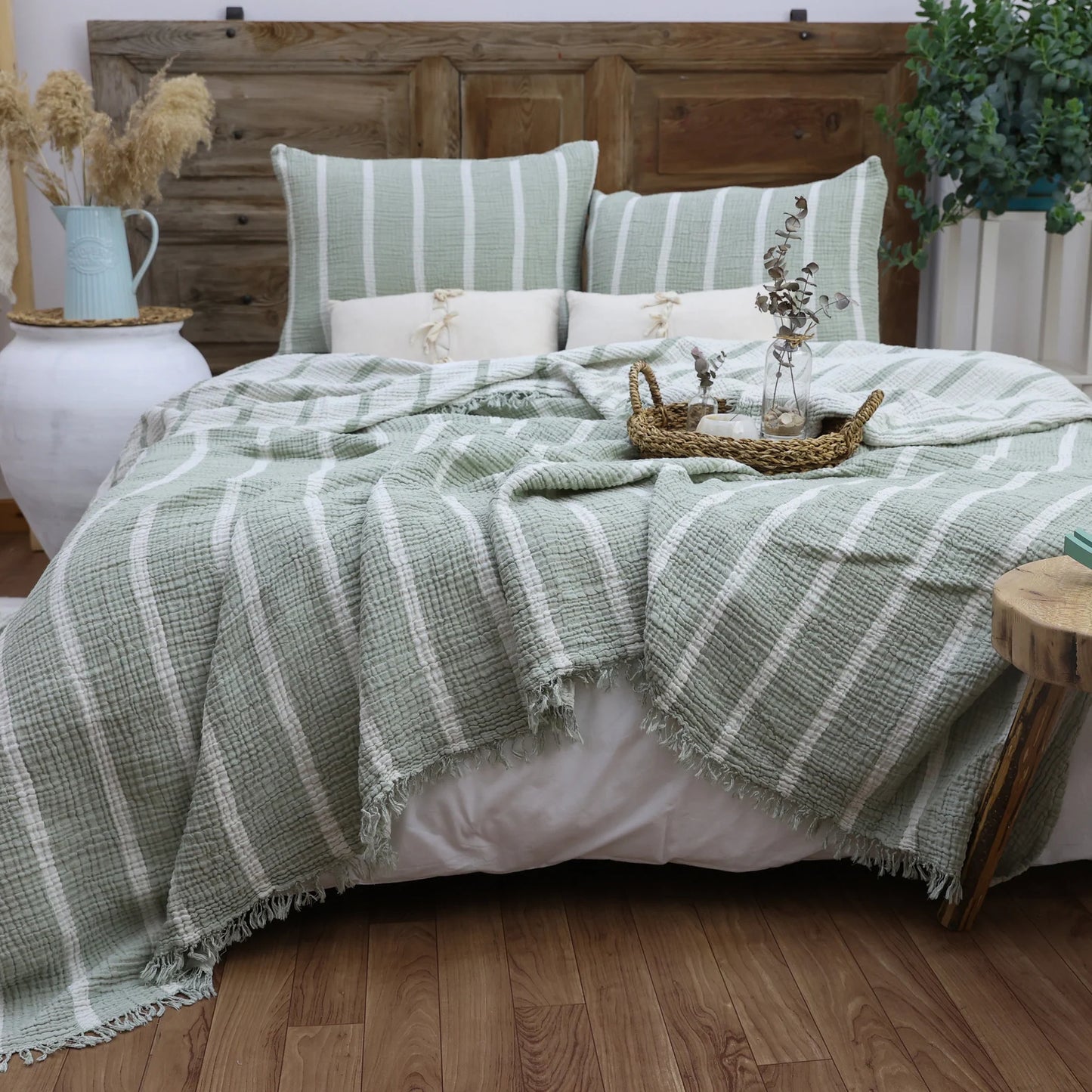 Bettüberwurf Set aus 100% türkischer Baumwolle – Musselin, inkl. 2 Kissenbezüge