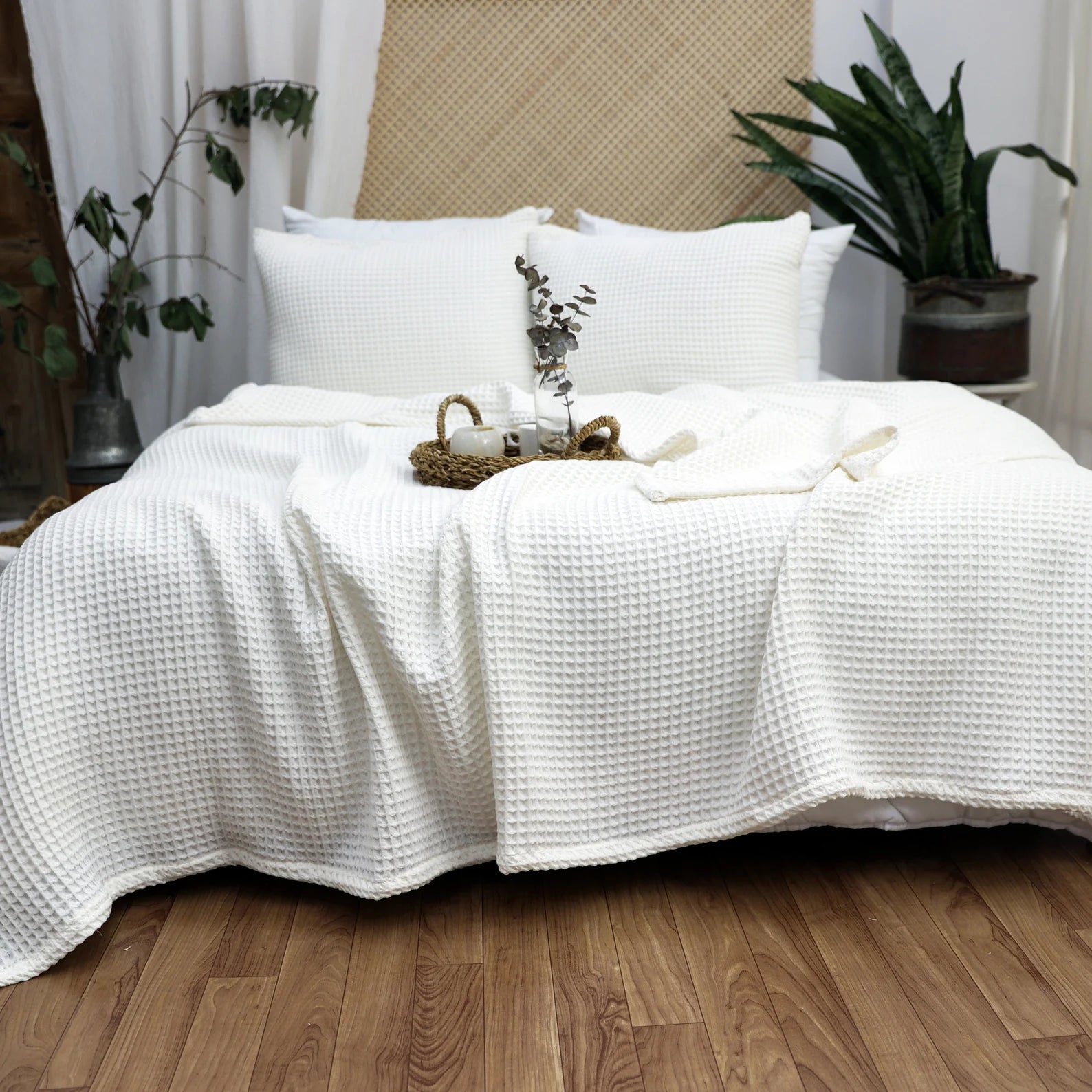 Bedspread made of 100% Turkish organic cotton – Waffle set including 2 pillowcases