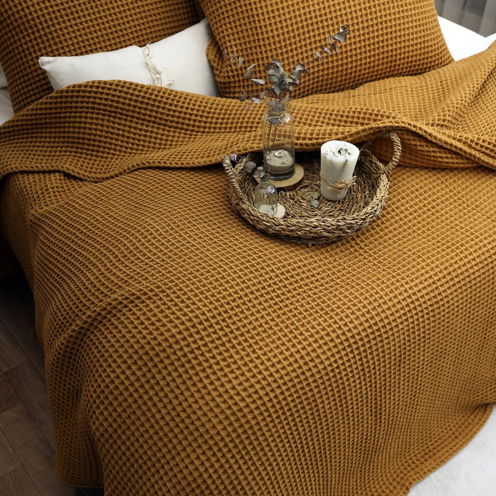 Bedspread made of 100% Turkish organic cotton – Waffle set including 2 pillowcases