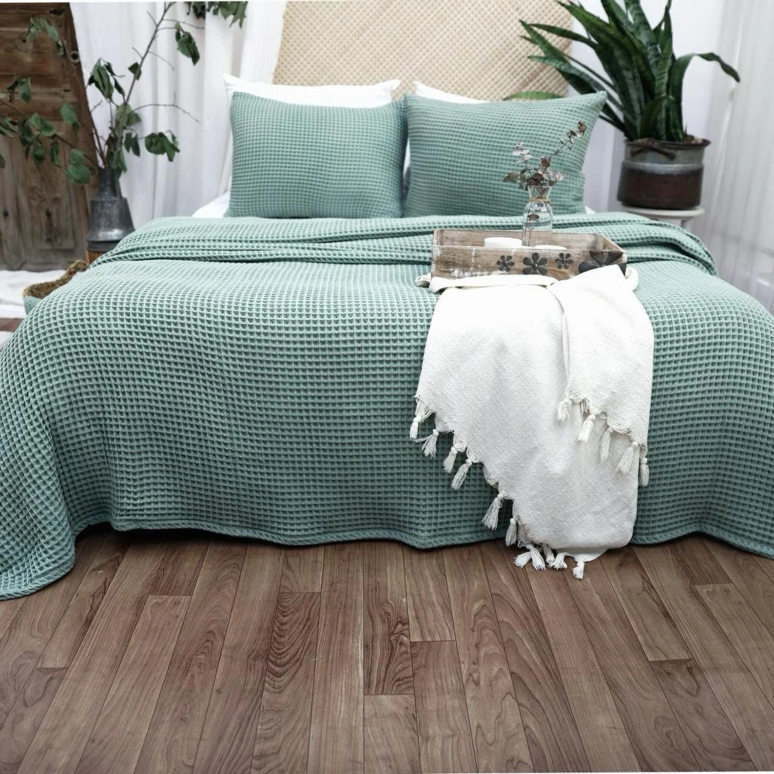 Bedspread made of 100% Turkish organic cotton – Waffle set including 2 pillowcases