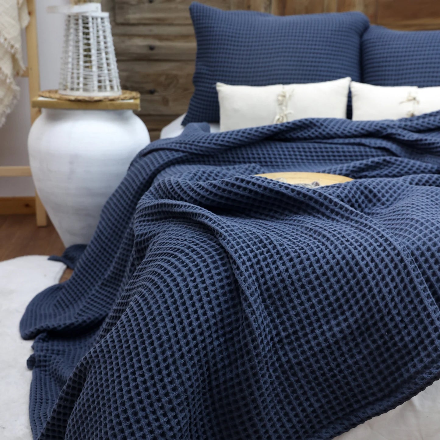 Jeté de lit en 100% coton bio turc – Ensemble gaufré incluant 2 taies d'oreiller