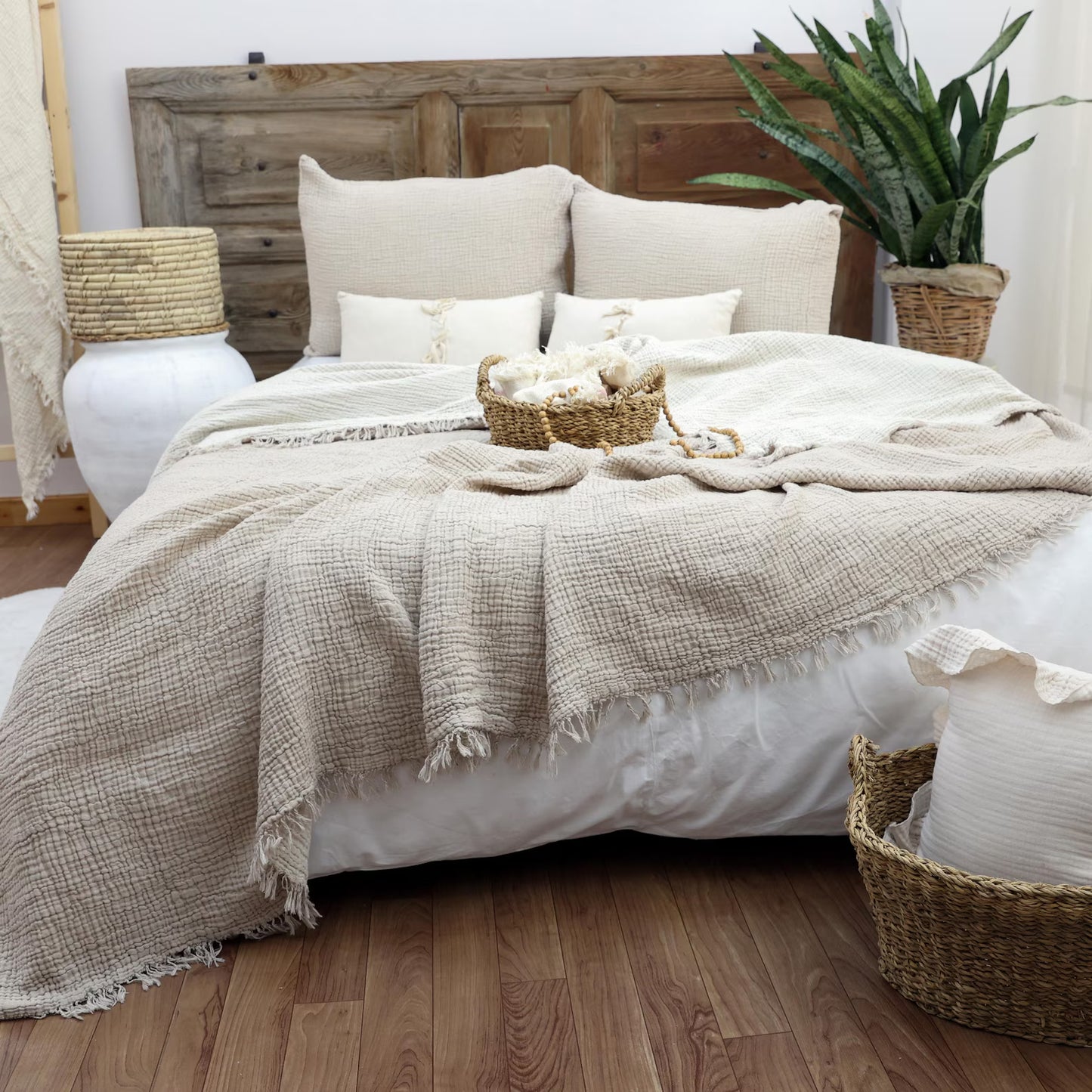 Musselin Bettüberwurf Set aus 100% türkischer Bio-Baumwolle – inkl. 2 Kissenbezüge
