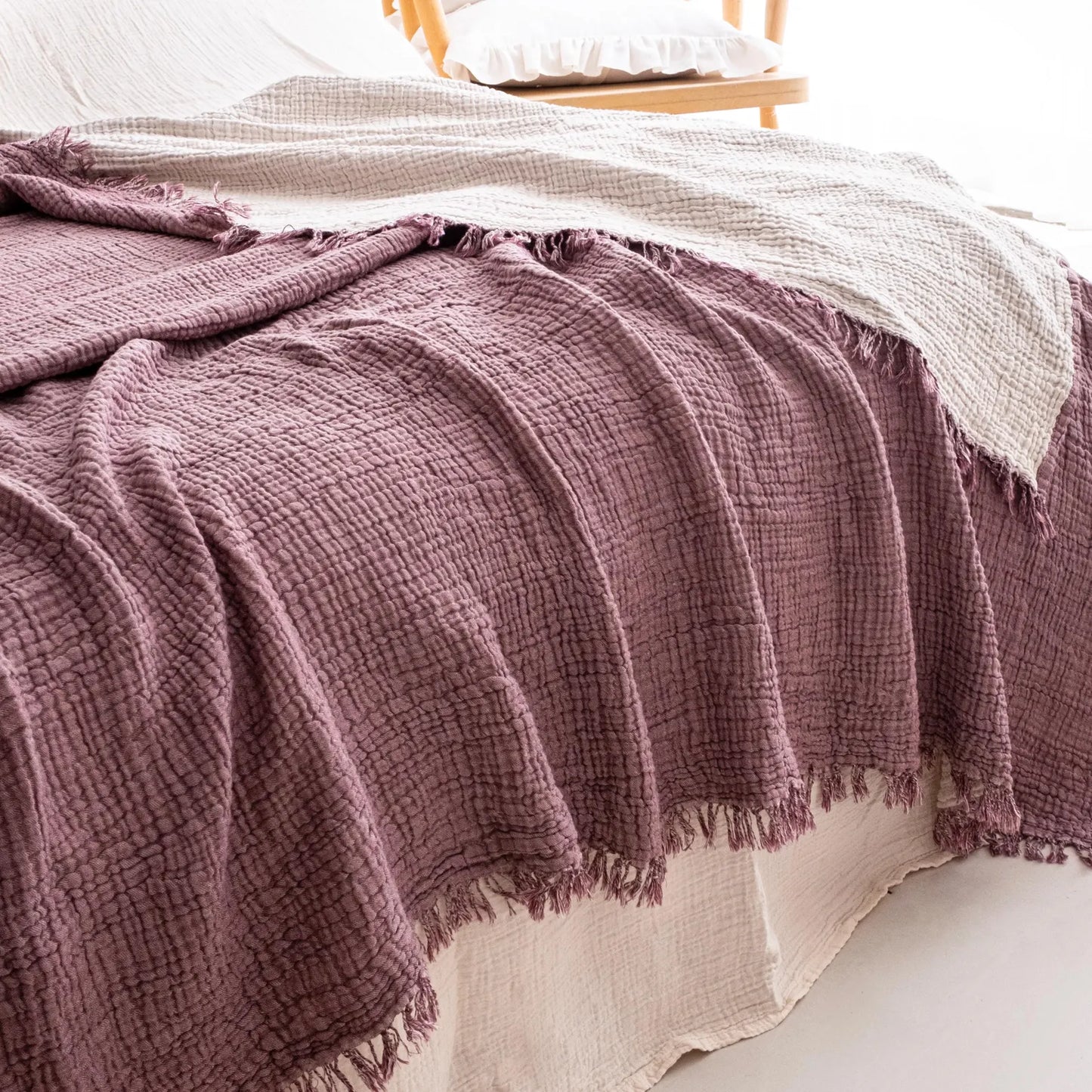 Musselin Bettüberwurf Set aus 100% türkischer Bio-Baumwolle – inkl. 2 Kissenbezüge