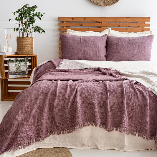 Musselin Bettüberwurf Set aus 100% türkischer Bio-Baumwolle – inkl. 2 Kissenbezüge