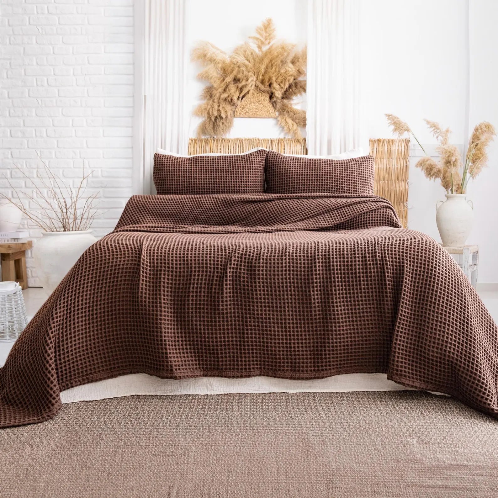Bedspread made of 100% Turkish organic cotton – Waffle set including 2 pillowcases