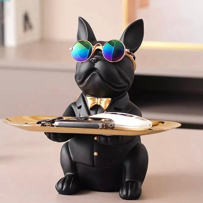 Bulldog sculpture with shelf