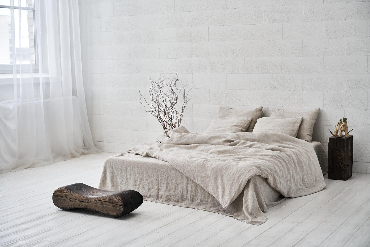 Stonewashed Leinen-Duvetbezug in Naturbeige