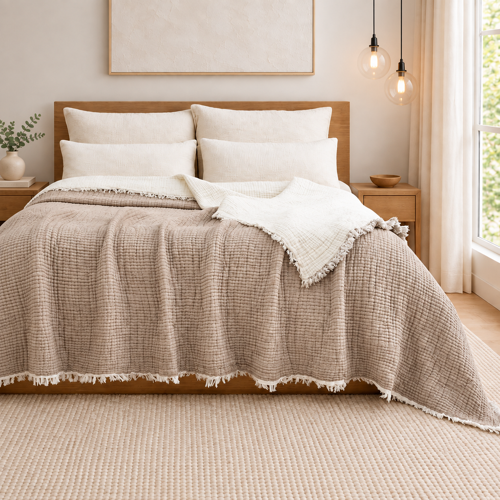 Musselin-Decke aus Bio-Baumwolle – 8-lagig – Beige