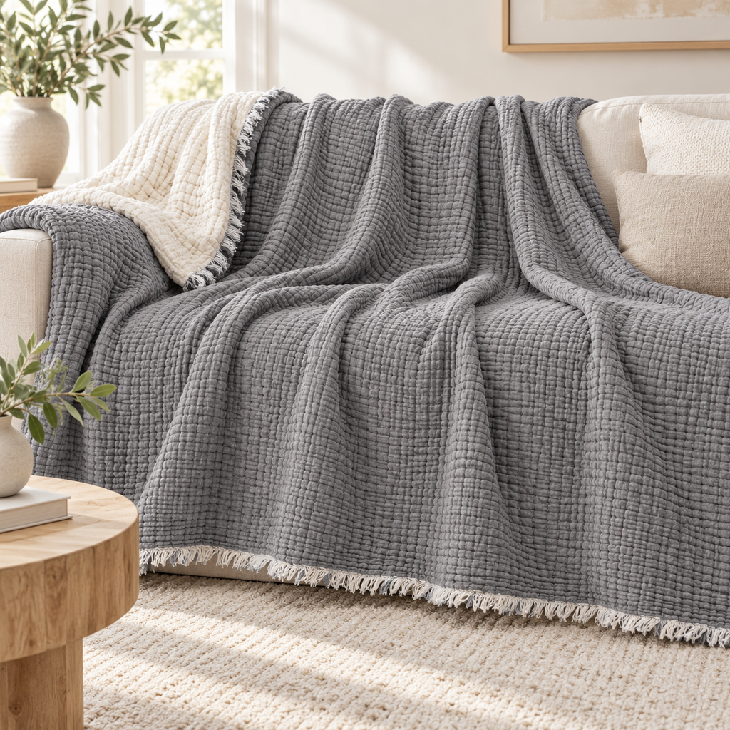 Musselin-Decke aus Bio-Baumwolle – 8-lagig – Grau