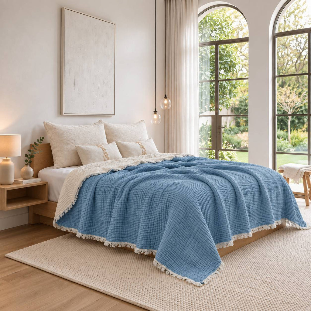 Musselin-Decke aus Bio-Baumwolle – 8-lagig – Hellblau