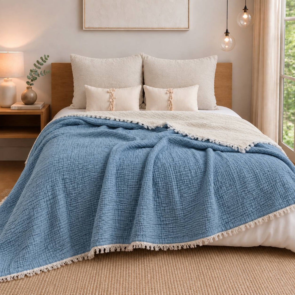 Musselin-Decke aus Bio-Baumwolle – 8-lagig – Hellblau