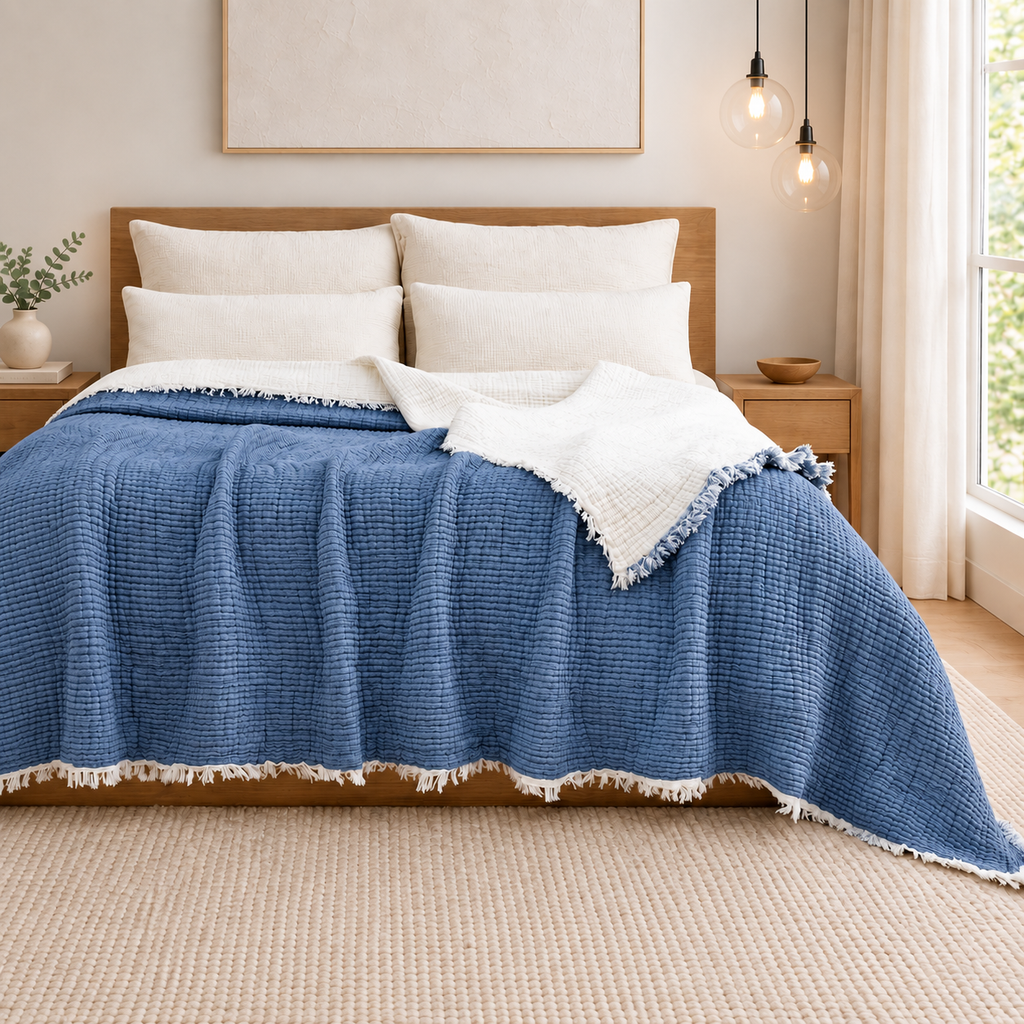 Musselin-Decke aus Bio-Baumwolle – 8-lagig – Indigoblau